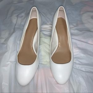 White faux leather heels